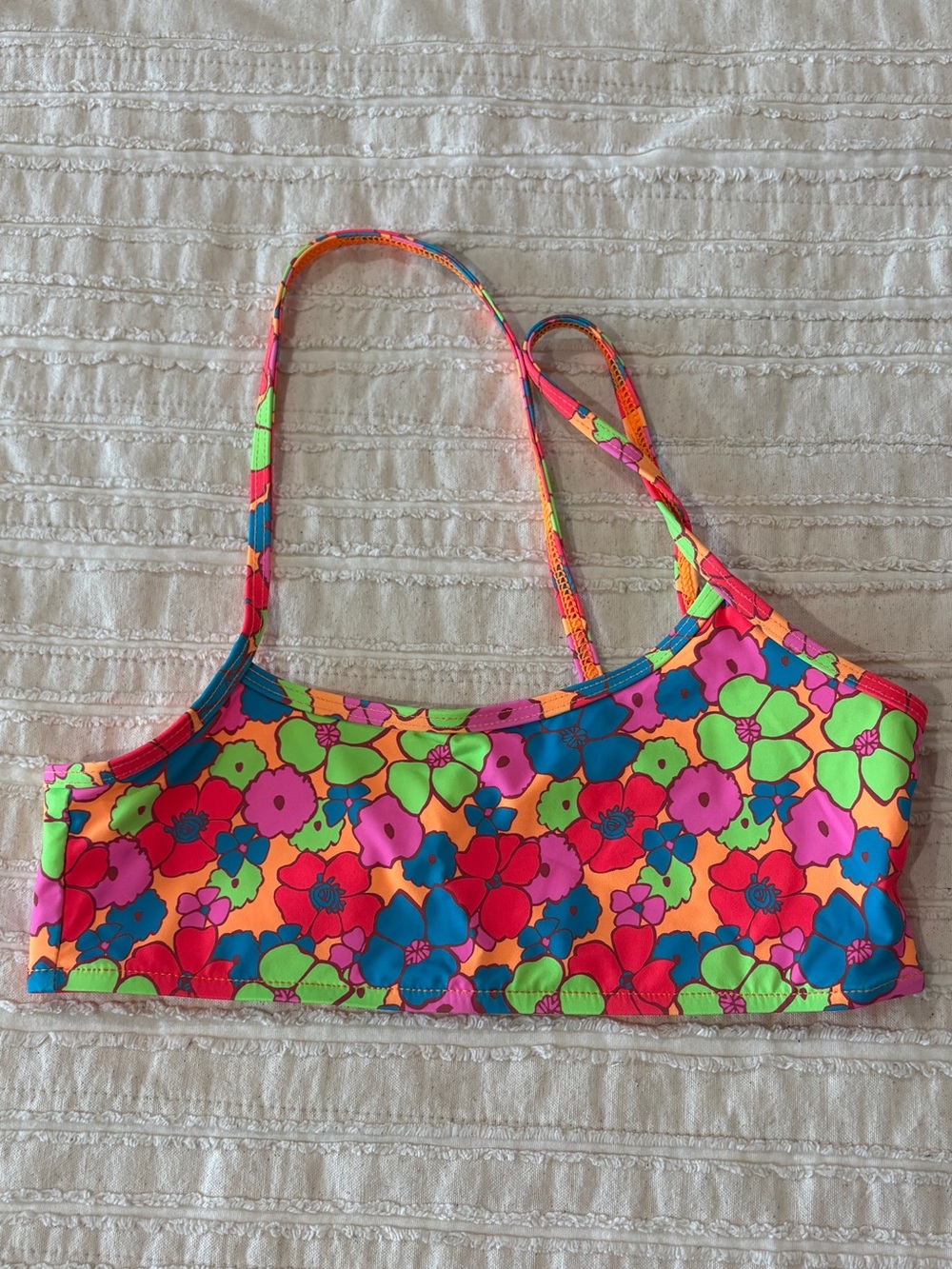 Frankie's Bikinis Neon Orange Floral Swim Top